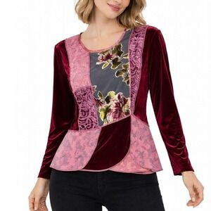 Vintage Spencer Alexis Velvet Patchwork Top Womens 14 Art‎ To Wear Floral Boho